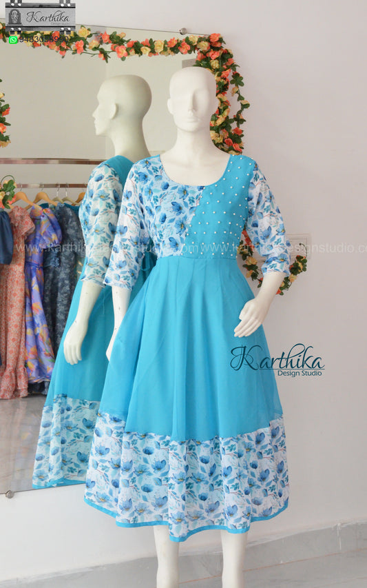 Blue/white floral georgette frock