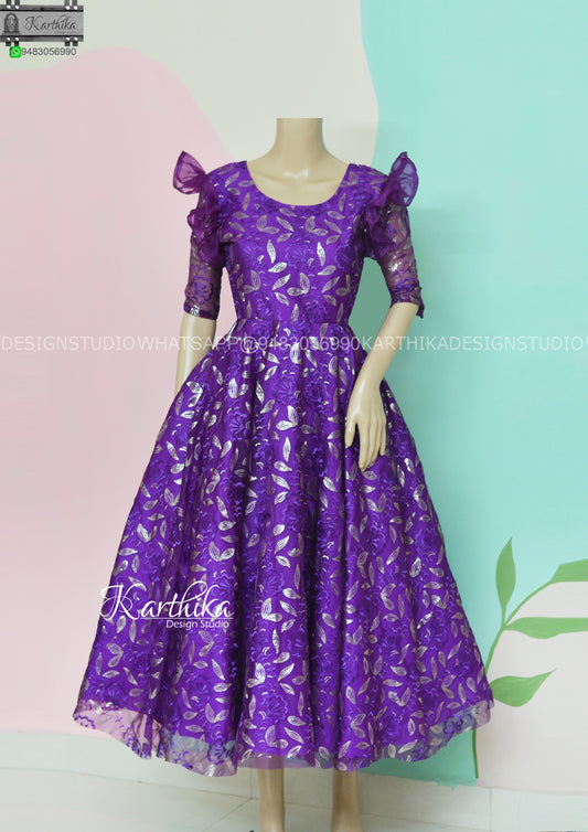 Purple embroidered organza frock