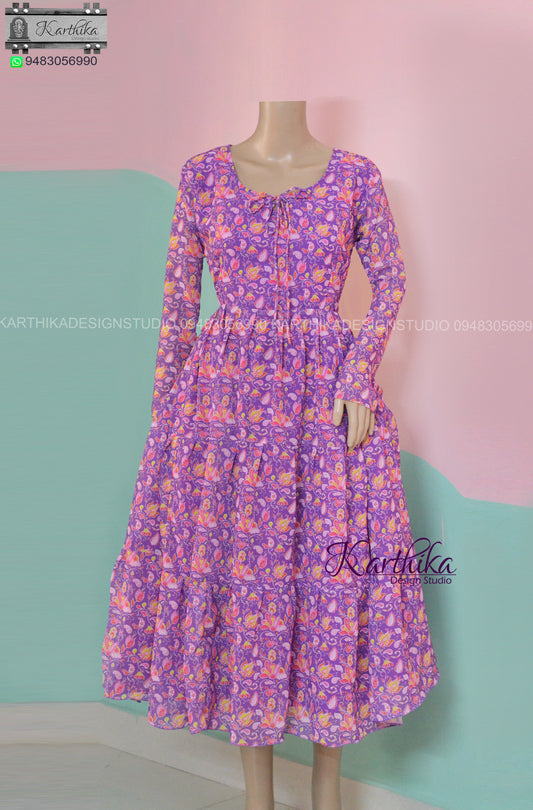 Purple floral georgette frock