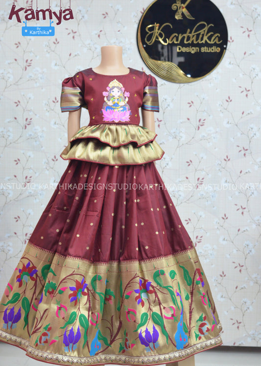 Pythani silk lehenga with hand painted blouse