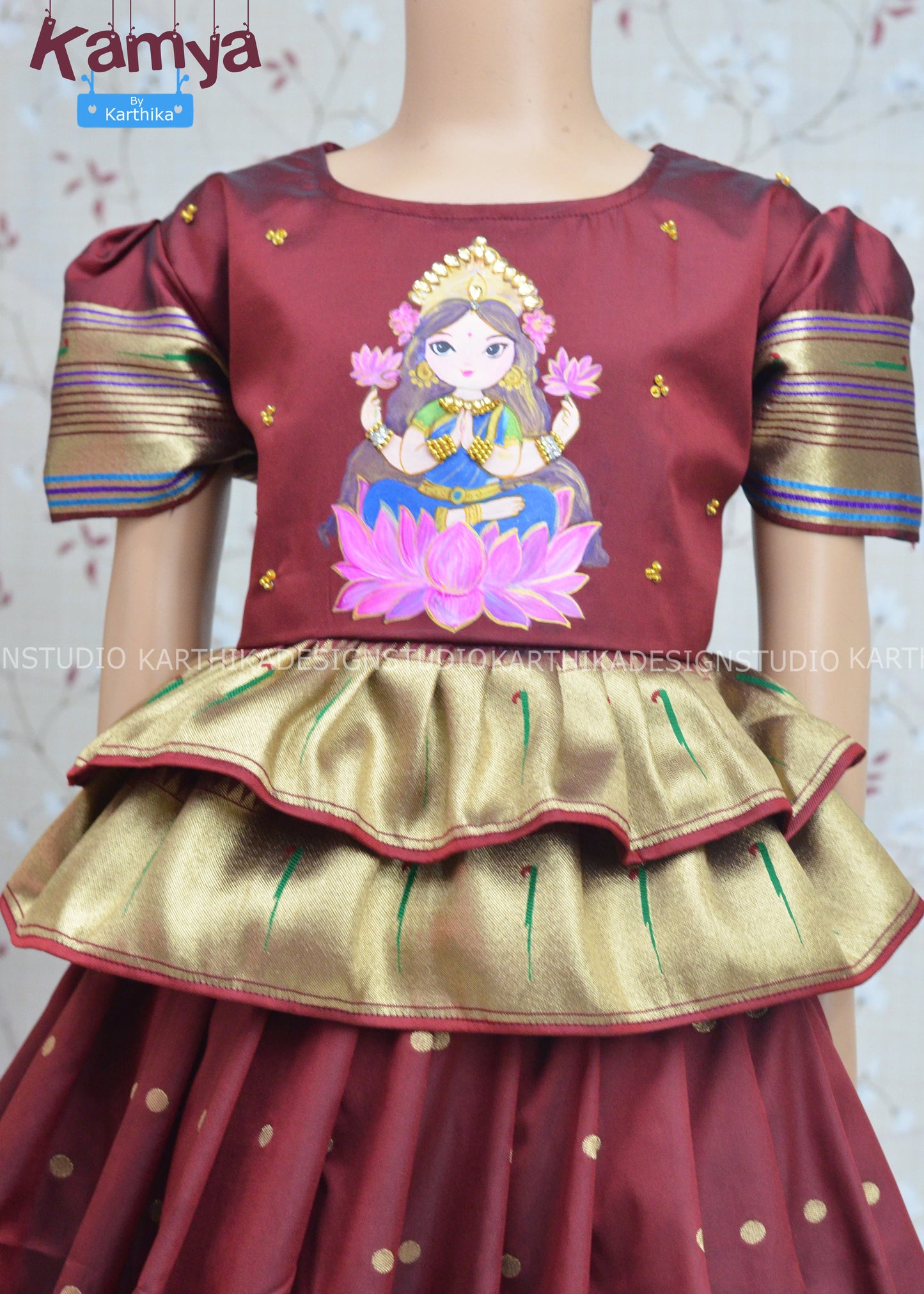 Pythani silk lehenga with hand painted blouse