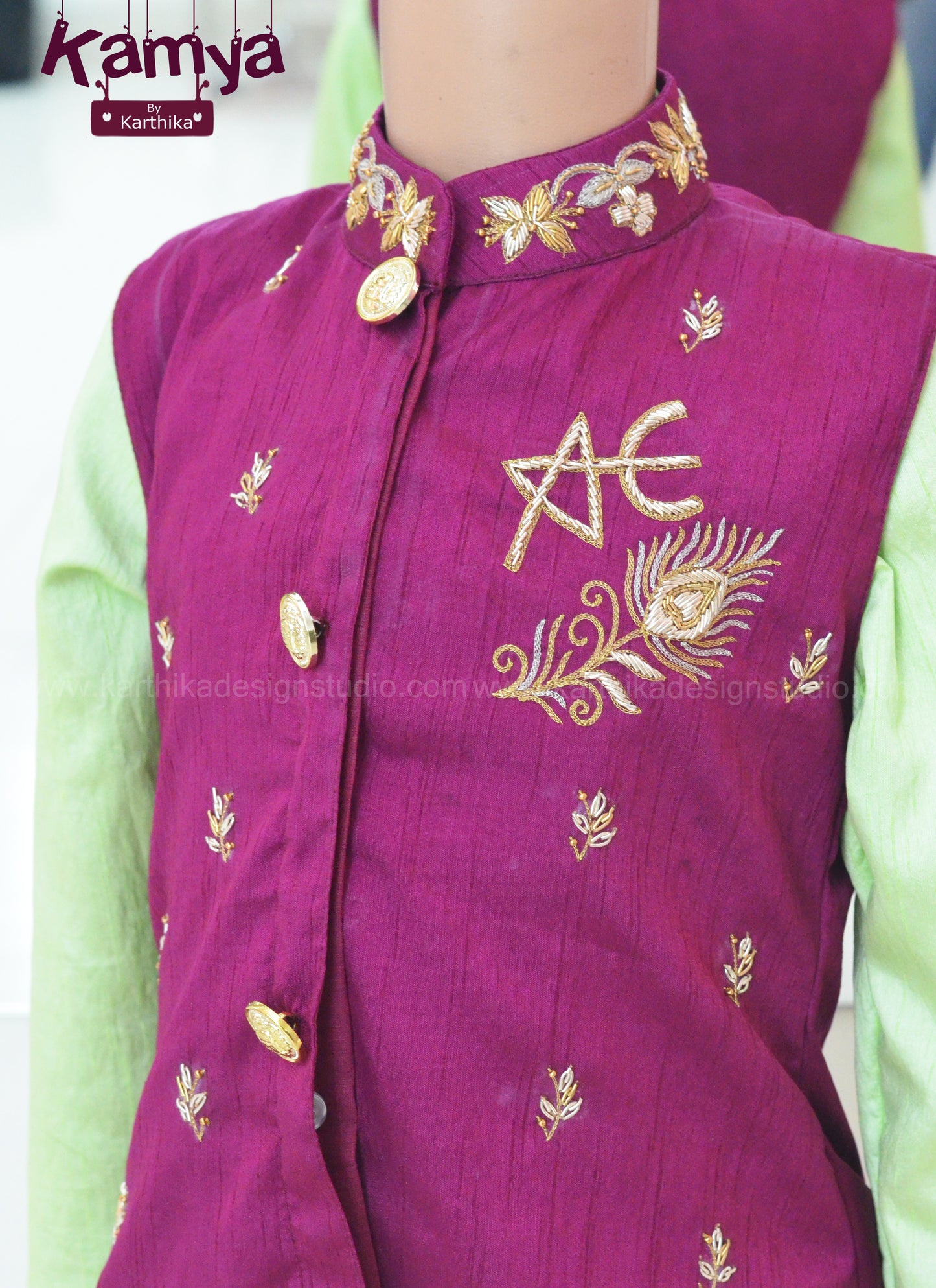 Raw silk kurtha pyjama with coat