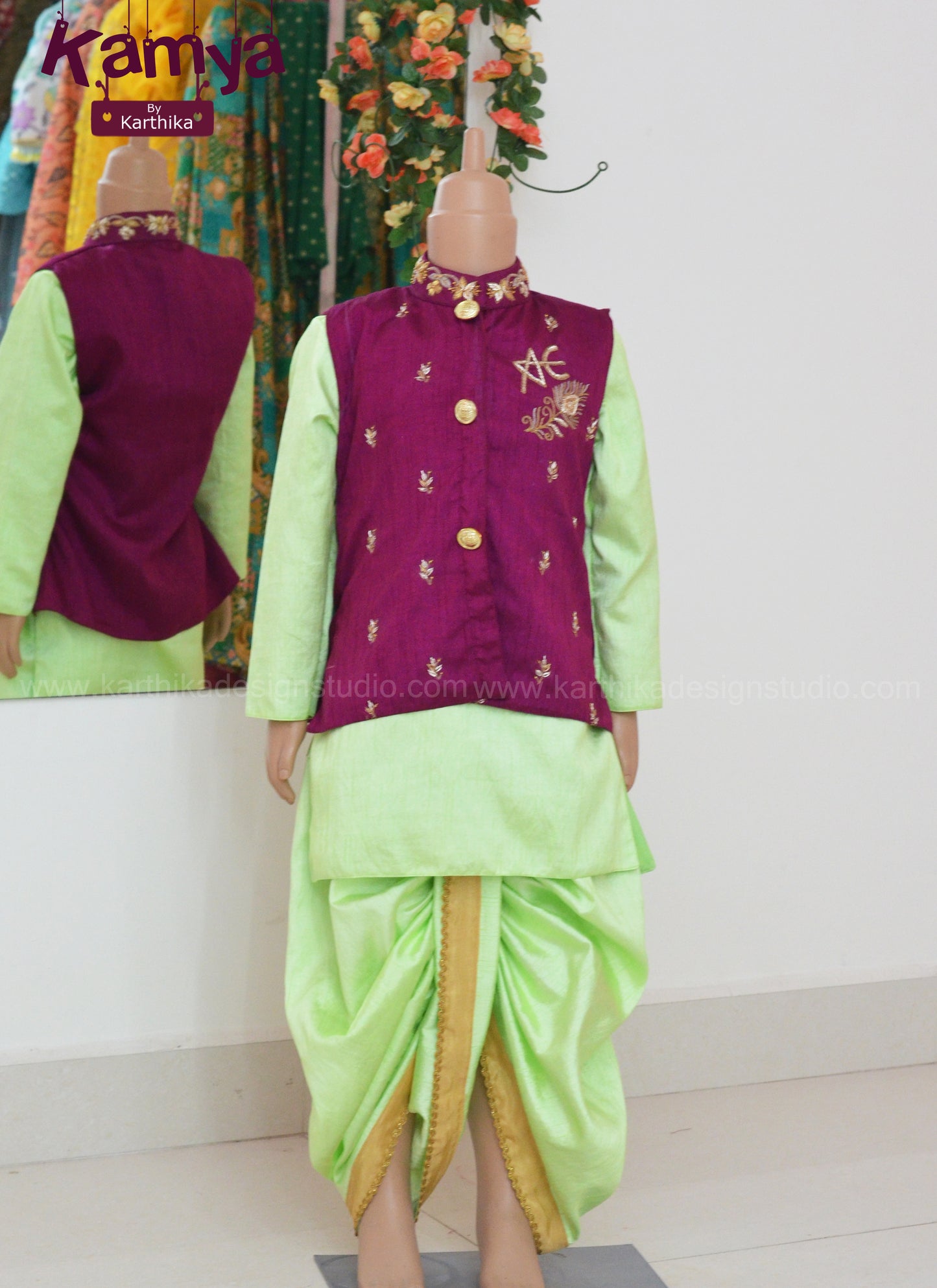 Raw silk kurtha pyjama with coat