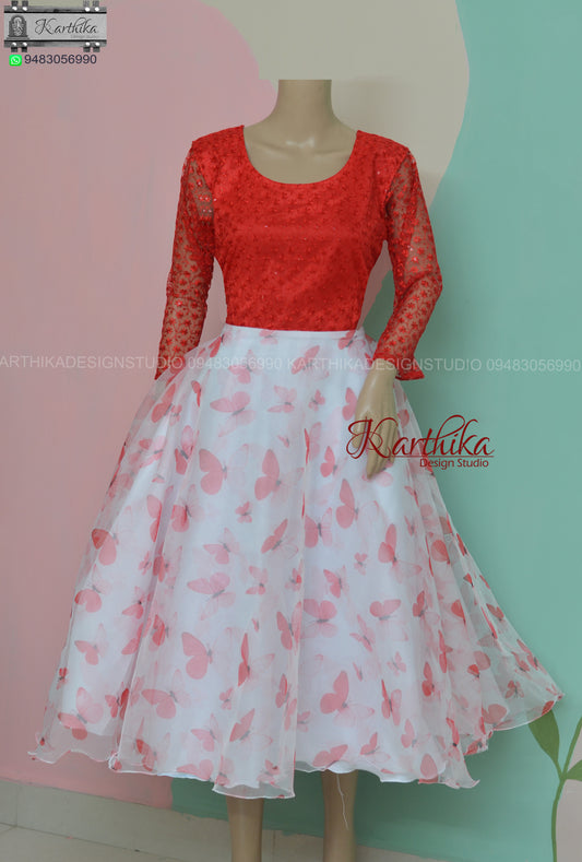 Red Butterfly organza frock