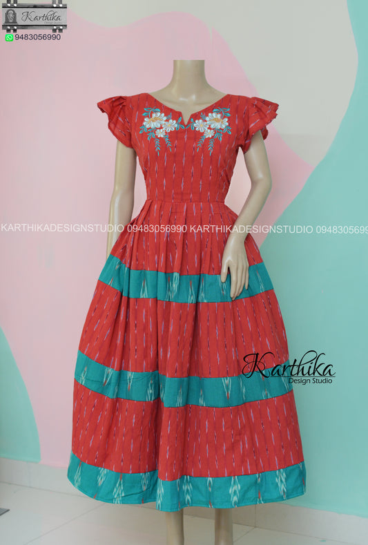 Red Ikkat cotton kurthi