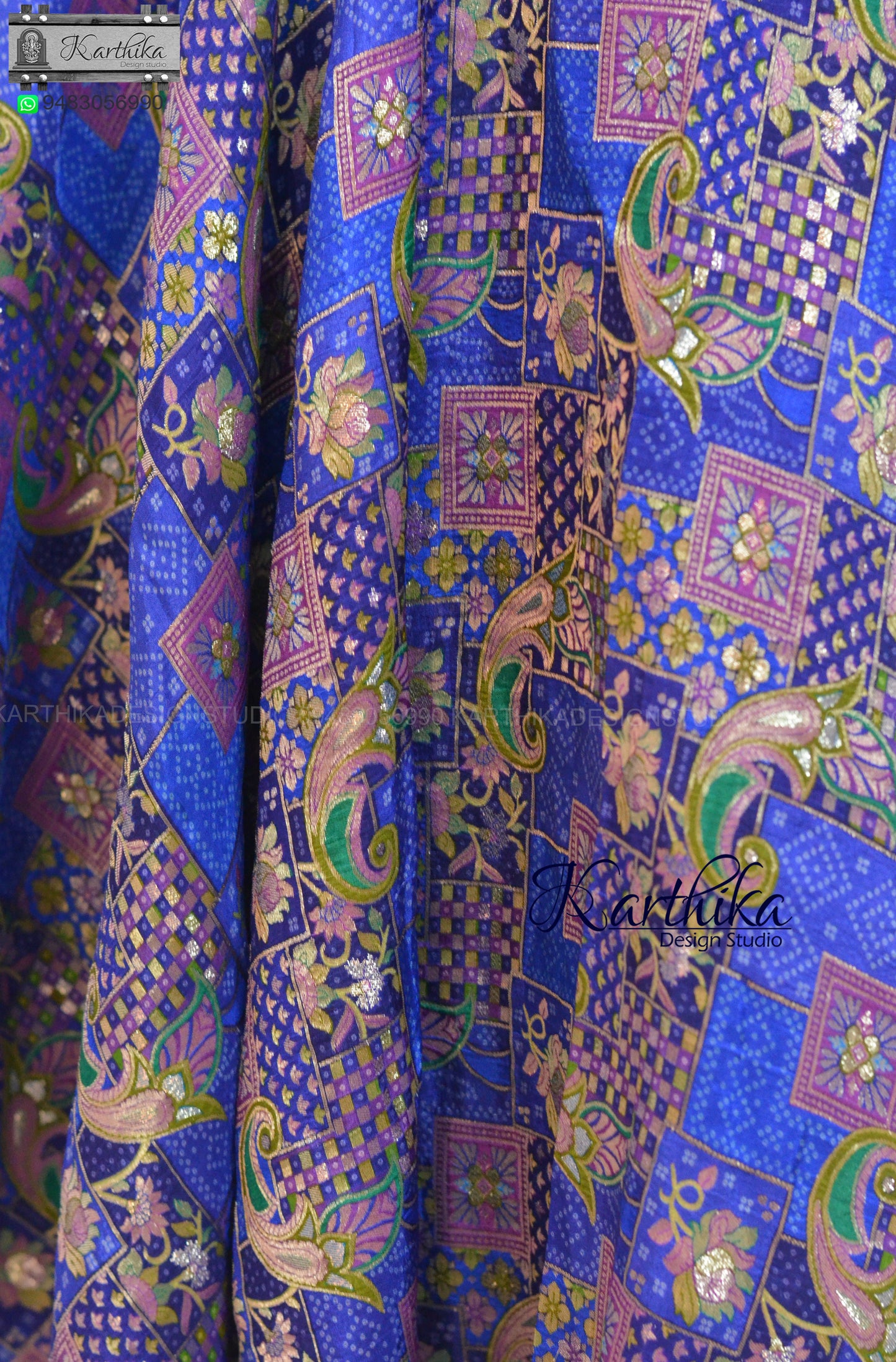 Royal blue Bandhani Dola Silk frock