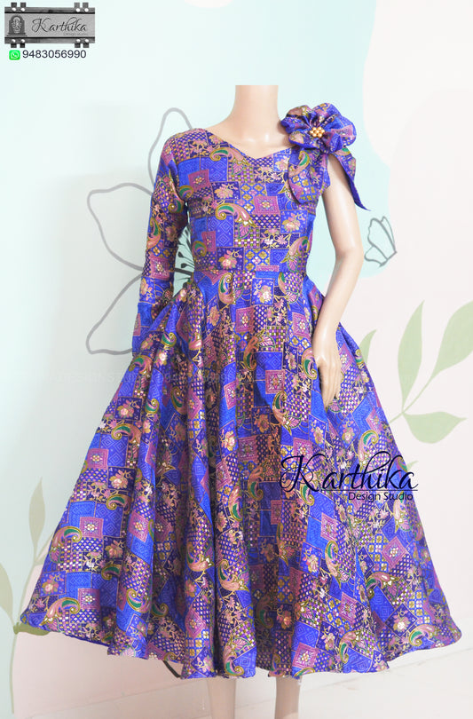 Royal blue Bandhani Dola Silk frock