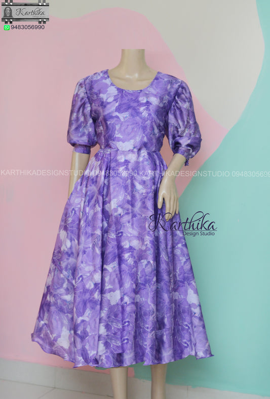 Floral print satin georgette frock..