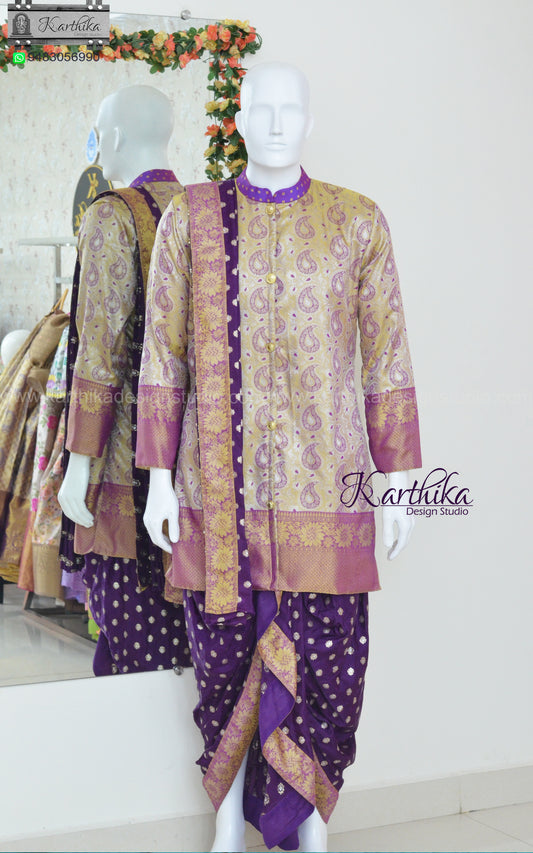 Semi silk Dhothi Kurtha with Kanduva