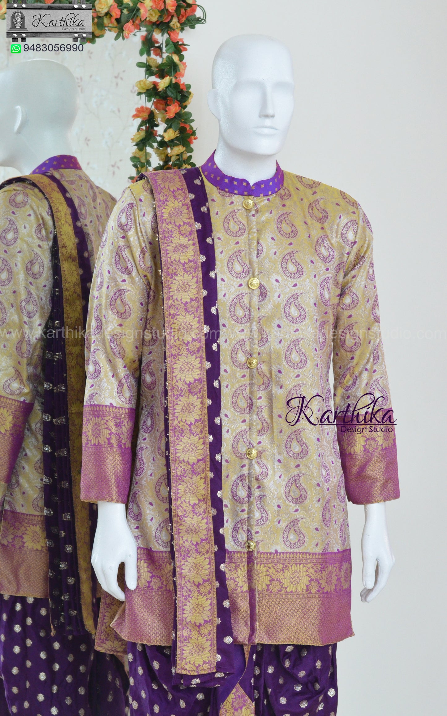 Semi silk Dhothi Kurtha with Kanduva