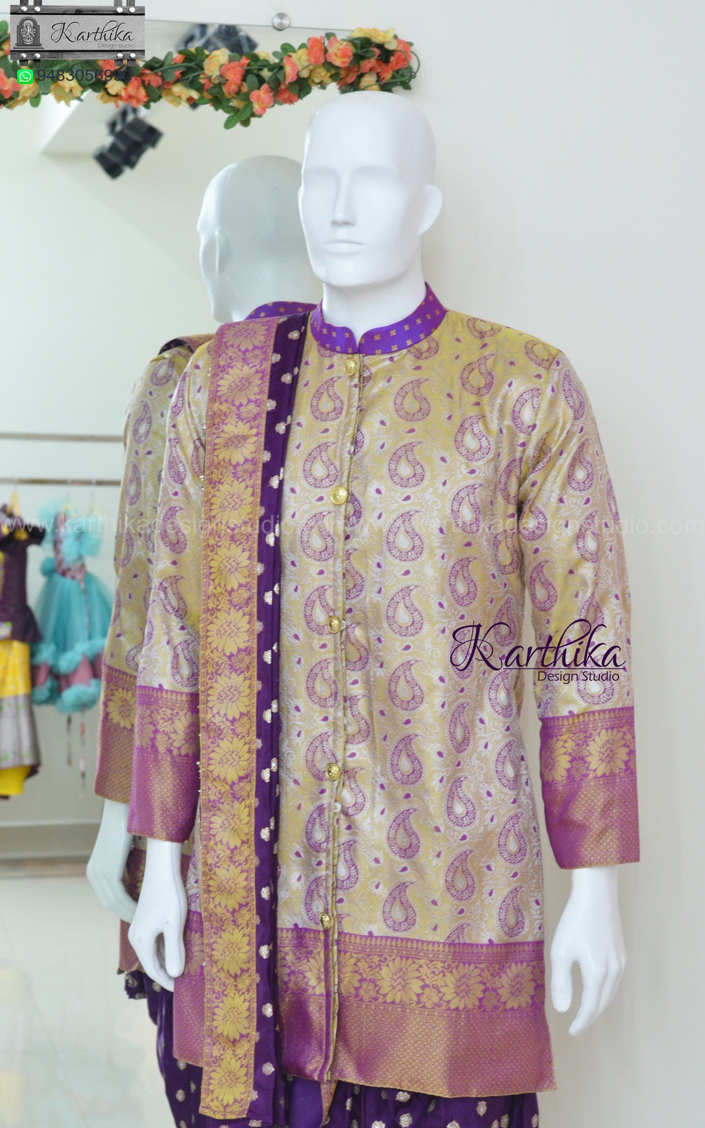 Semi silk Dhothi Kurtha with Kanduva