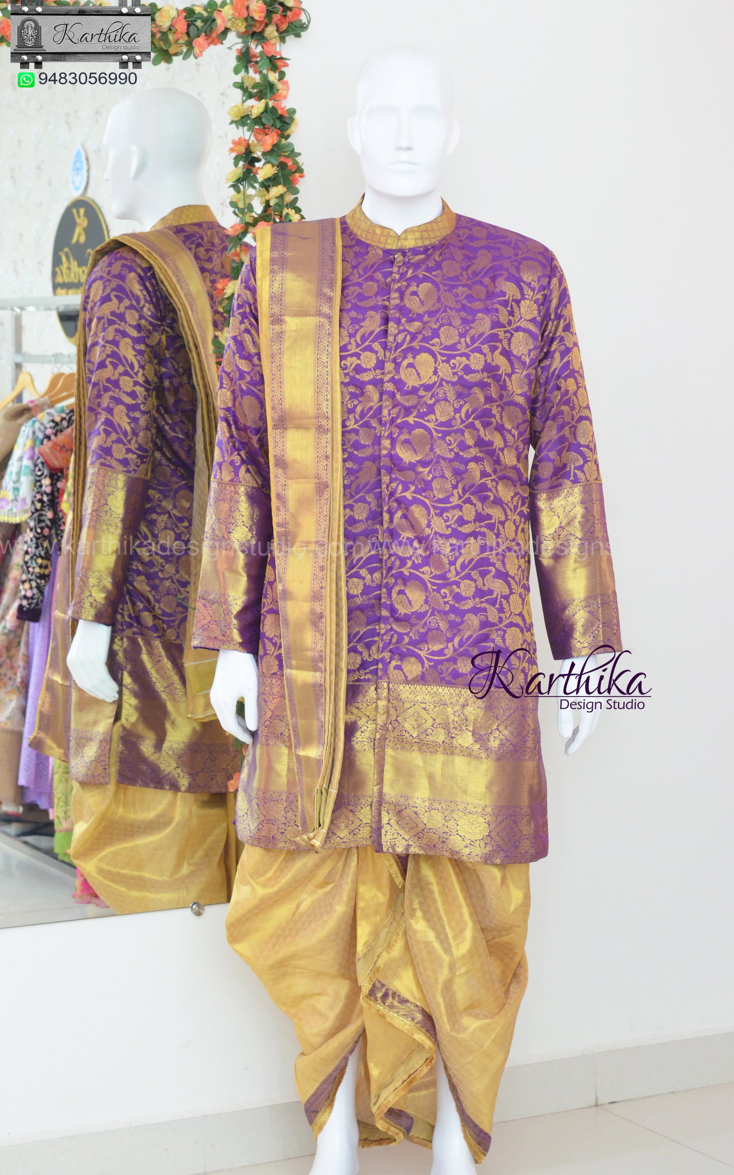 Semi silk Dhothi Kurtha with Kanduva