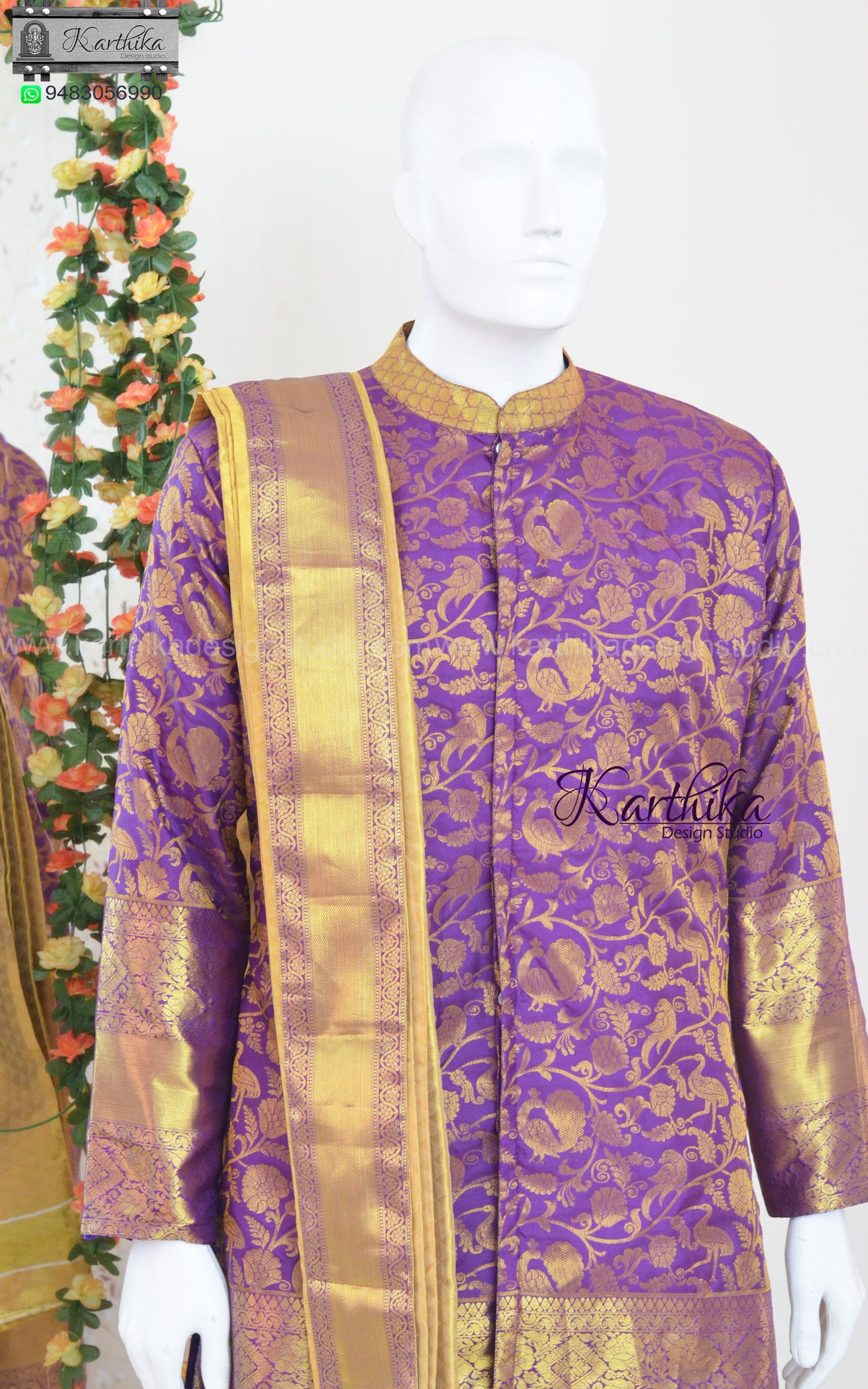 Semi silk Dhothi Kurtha with Kanduva