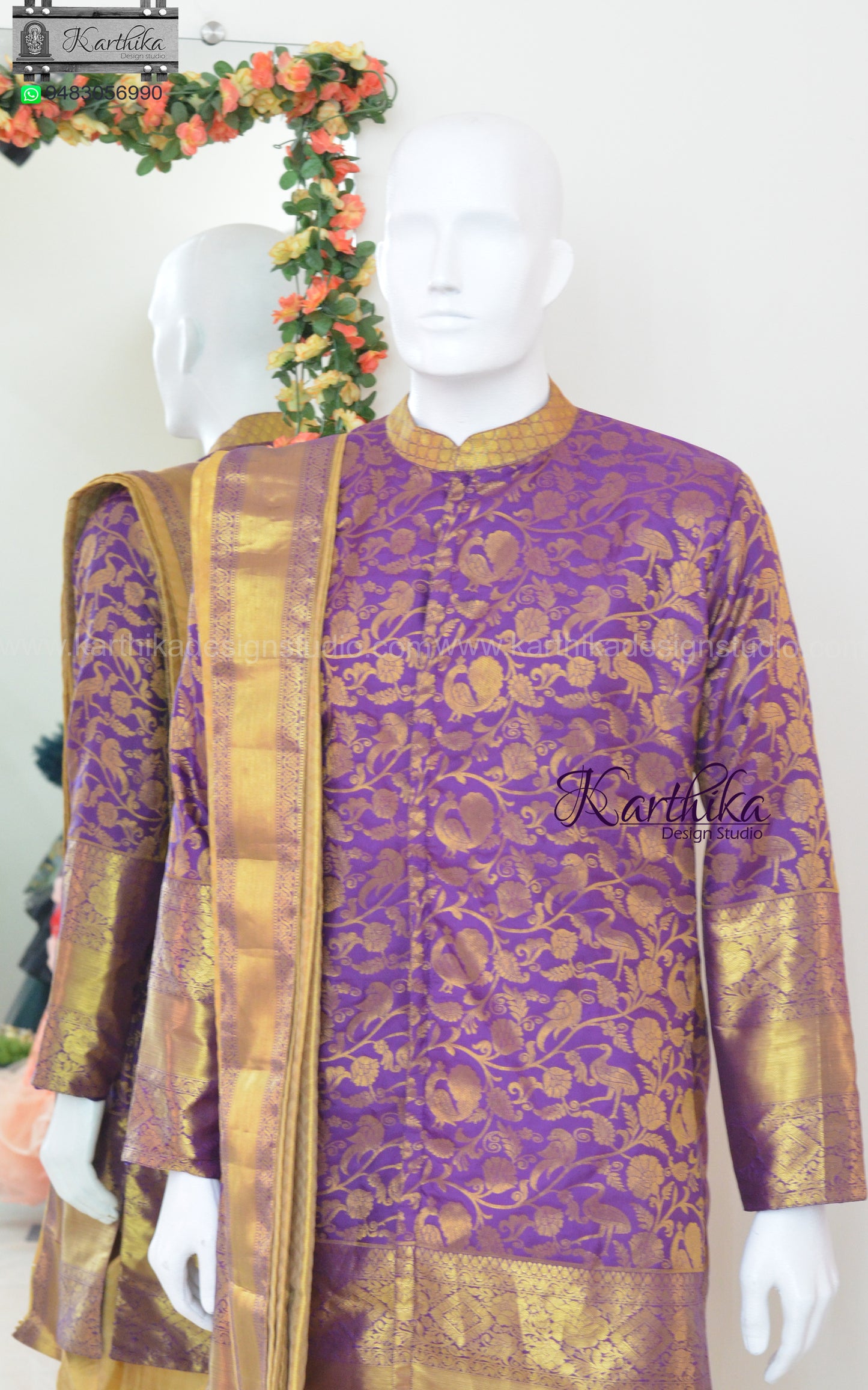 Semi silk Dhothi Kurtha with Kanduva