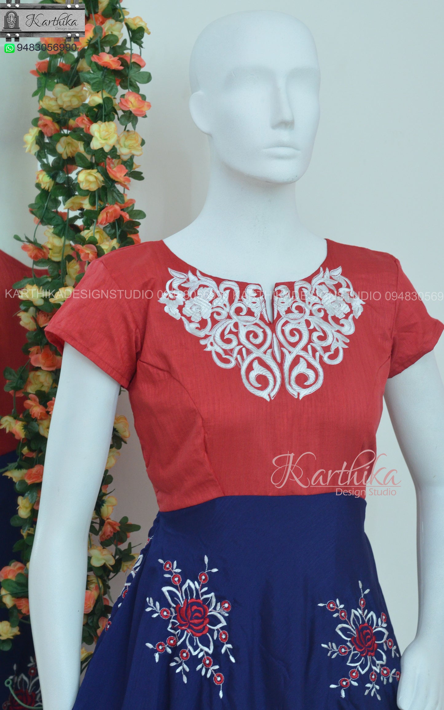 Thread embroidered kashmiri silk frock