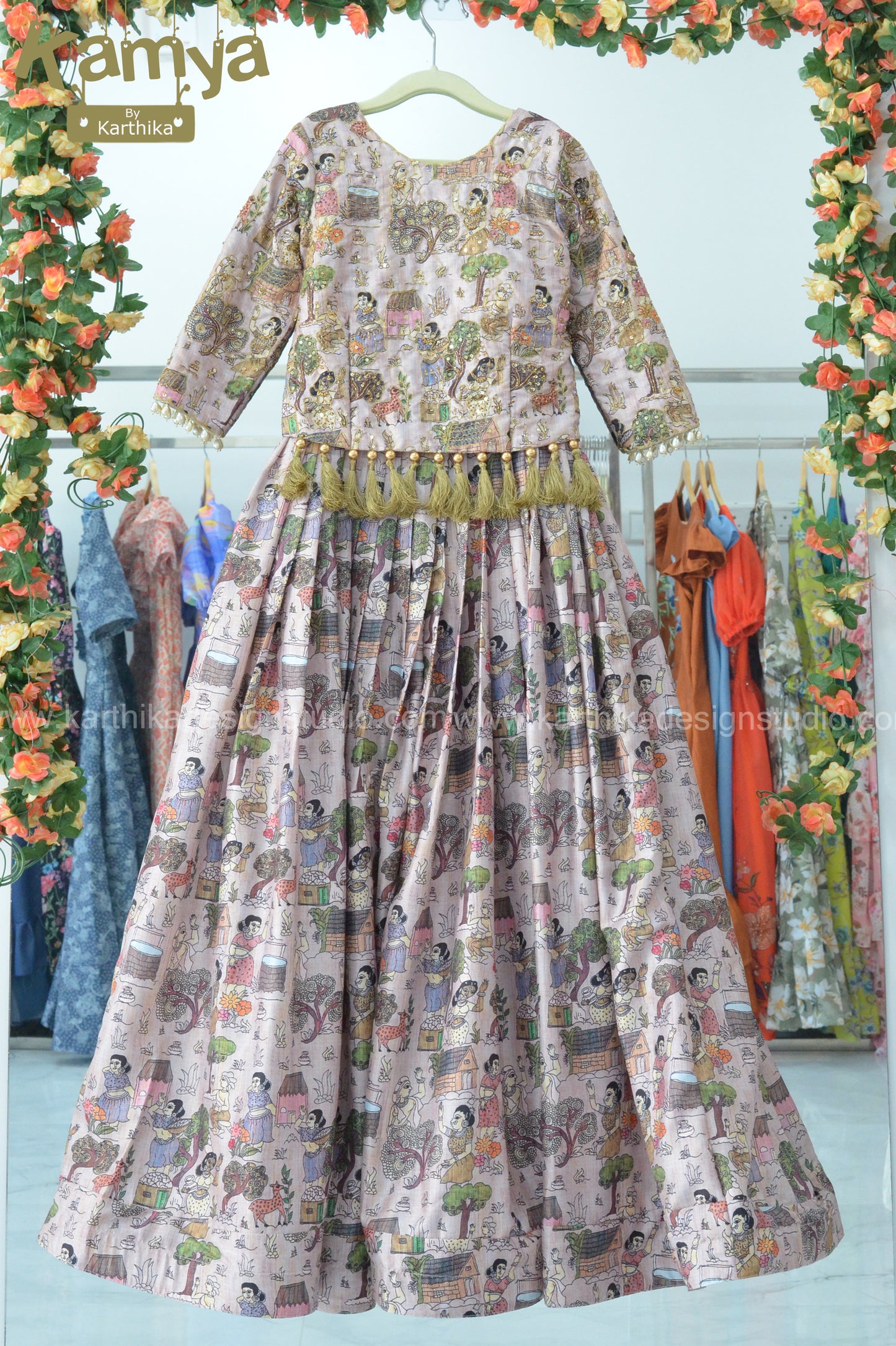 Tussar silk kalamkari lehenga set