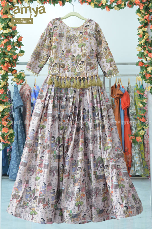 Tussar silk kalamkari lehenga set