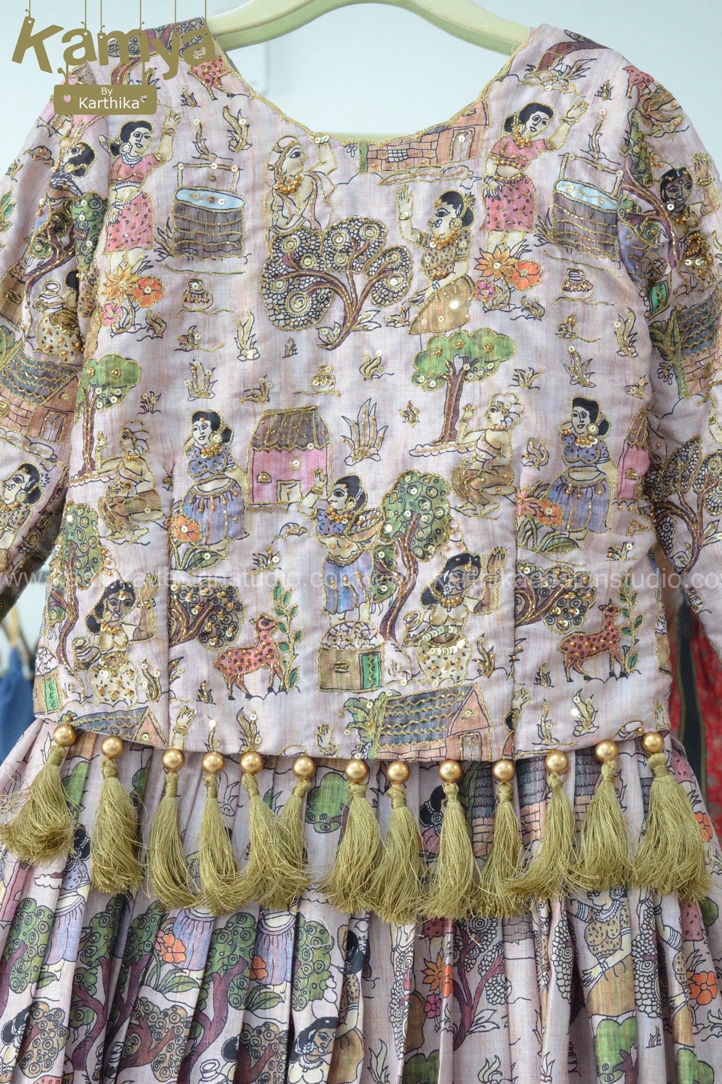 Tussar silk kalamkari lehenga set