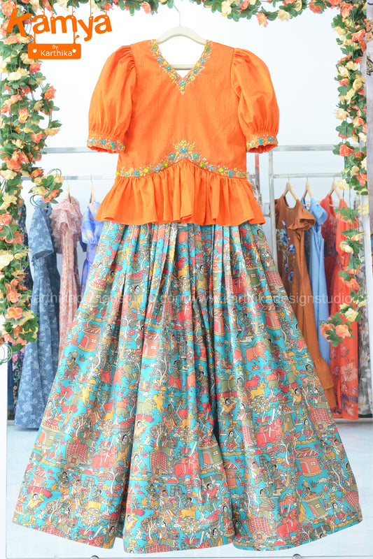 Tussar silk kalamkari lehenga set