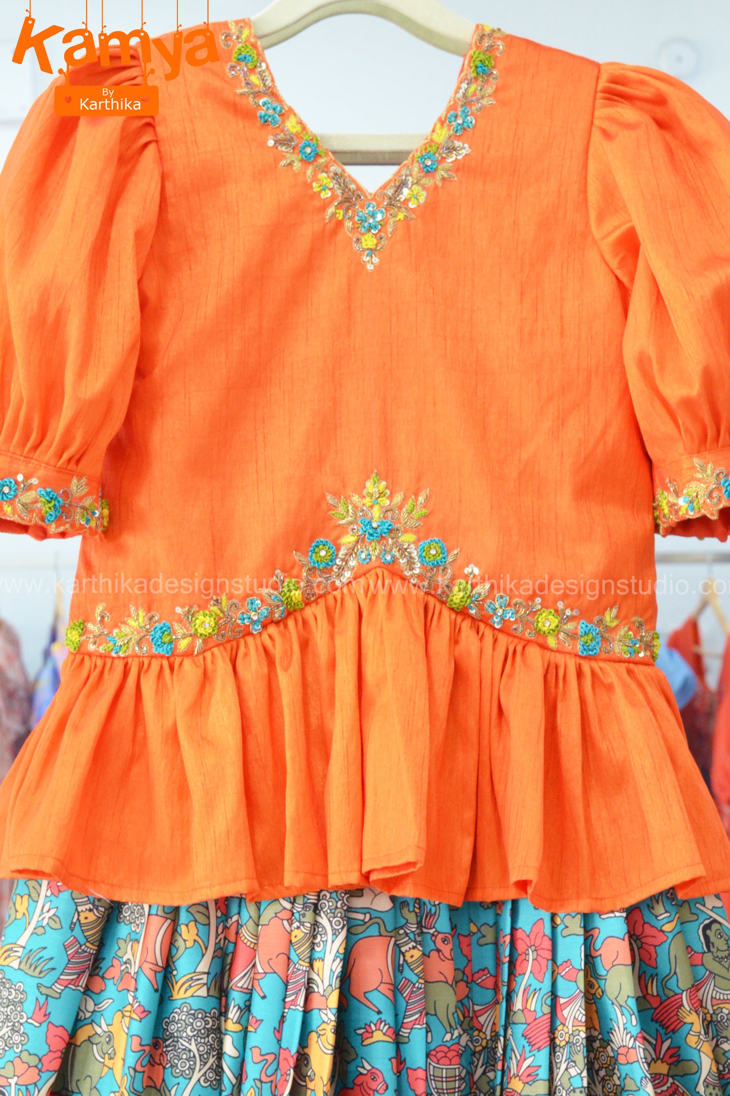 Tussar silk kalamkari lehenga set