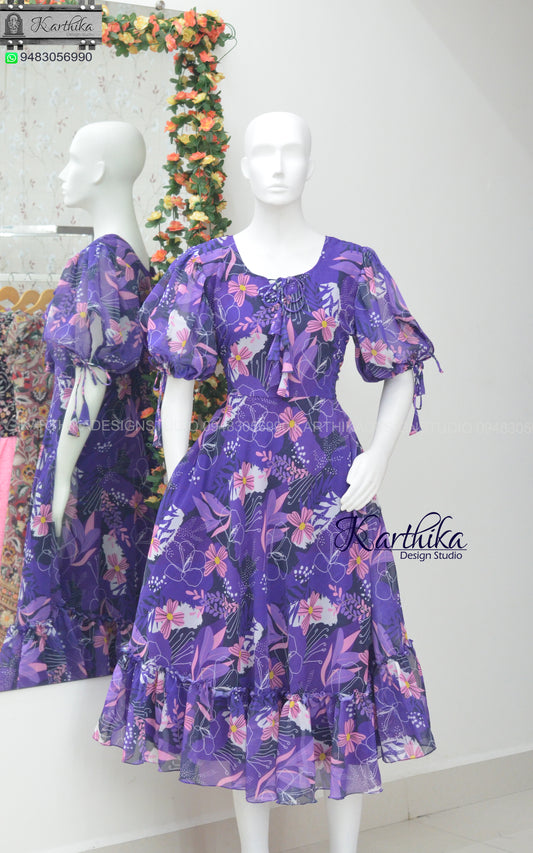 Violet floral georgette frock