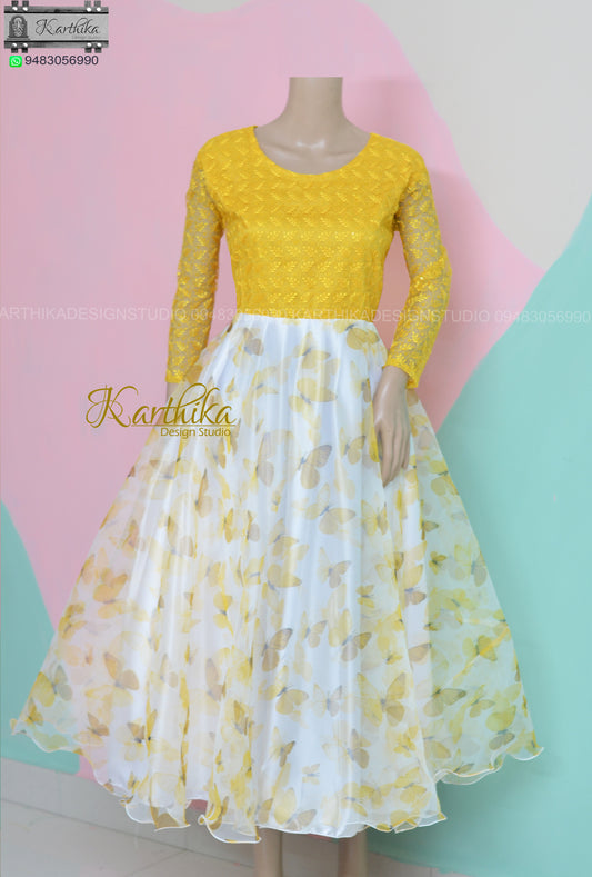 Yellow Butterfly organza frock