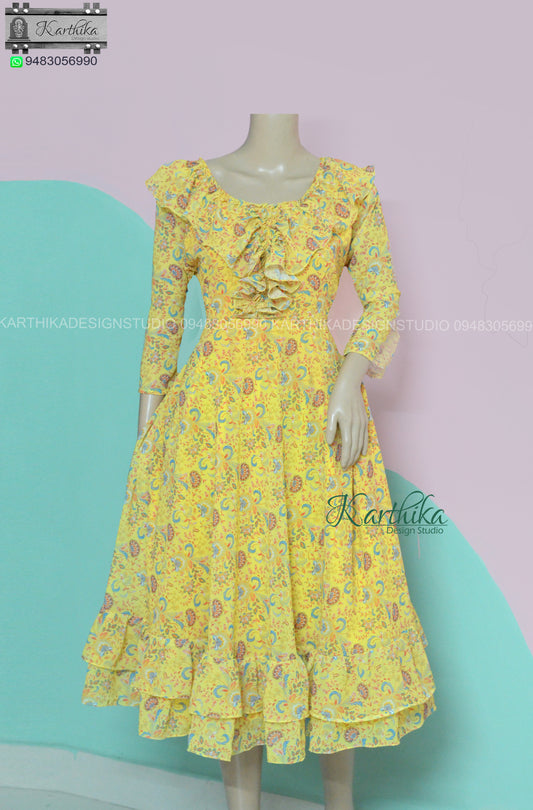 Lemon Yellow floral georgette frock