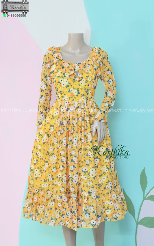 Yellow Floral georgette frock