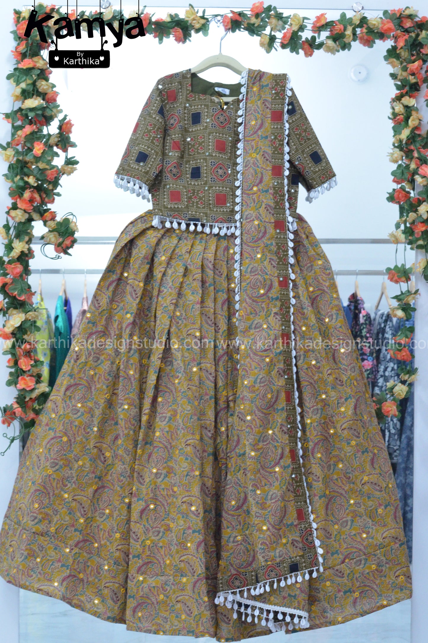 Ajrakh lehenga for kids
