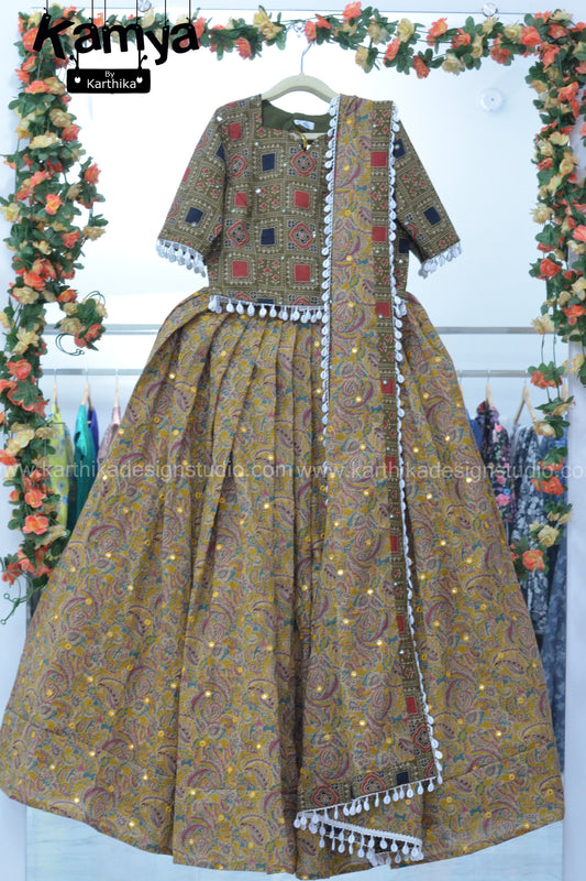 Ajrakh lehenga for kids
