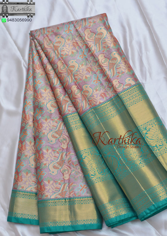 Kanchi soft silk saree-Peach sea green