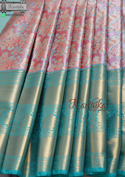 Kanchi soft silk saree-Peach sea green