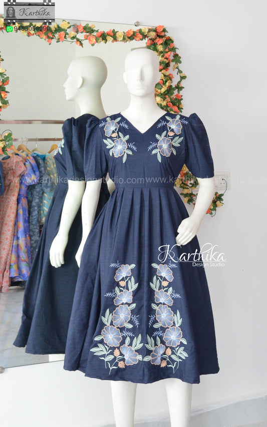 Embroidered cotton frock with pockets