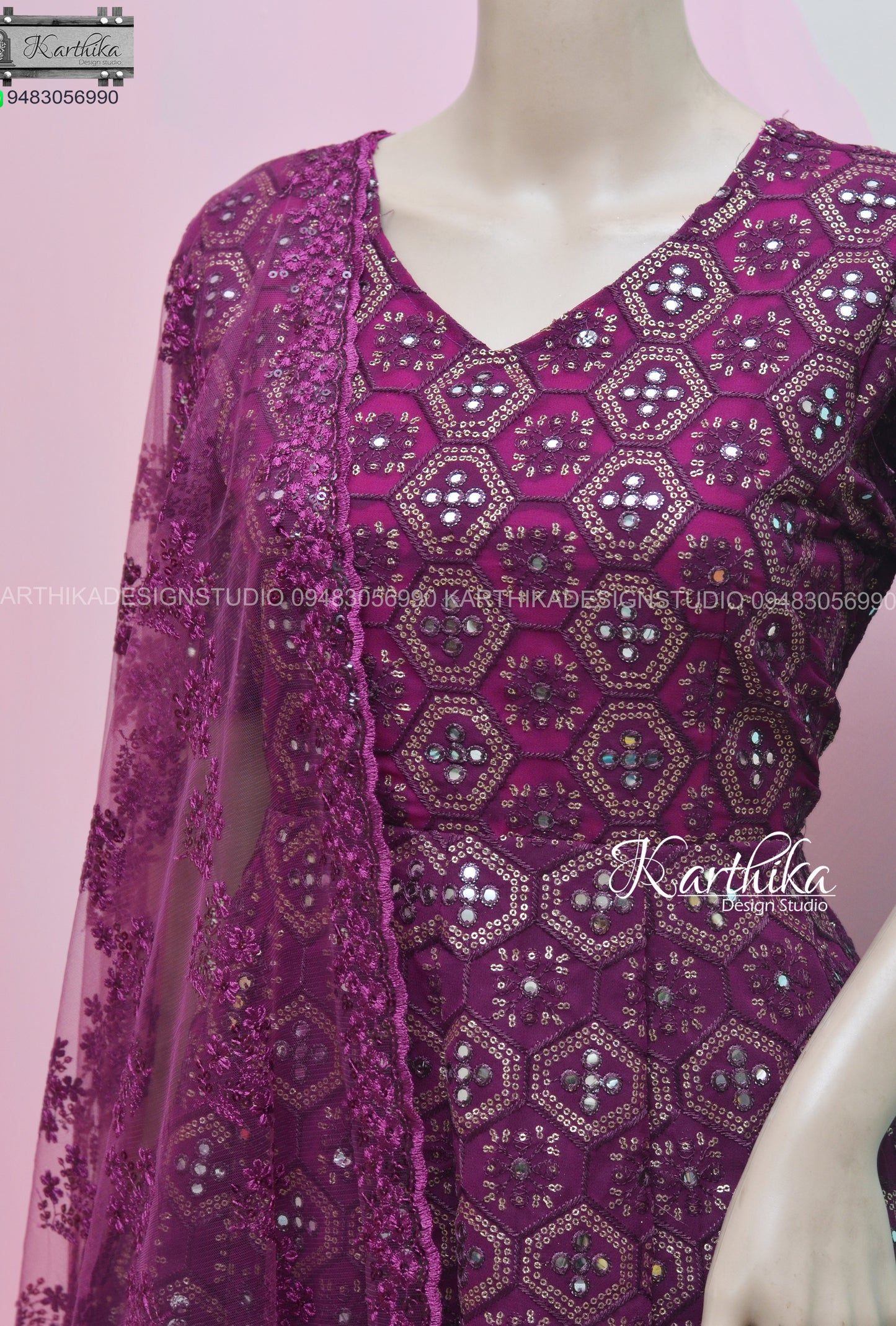 Embroidered magenta chudidhar