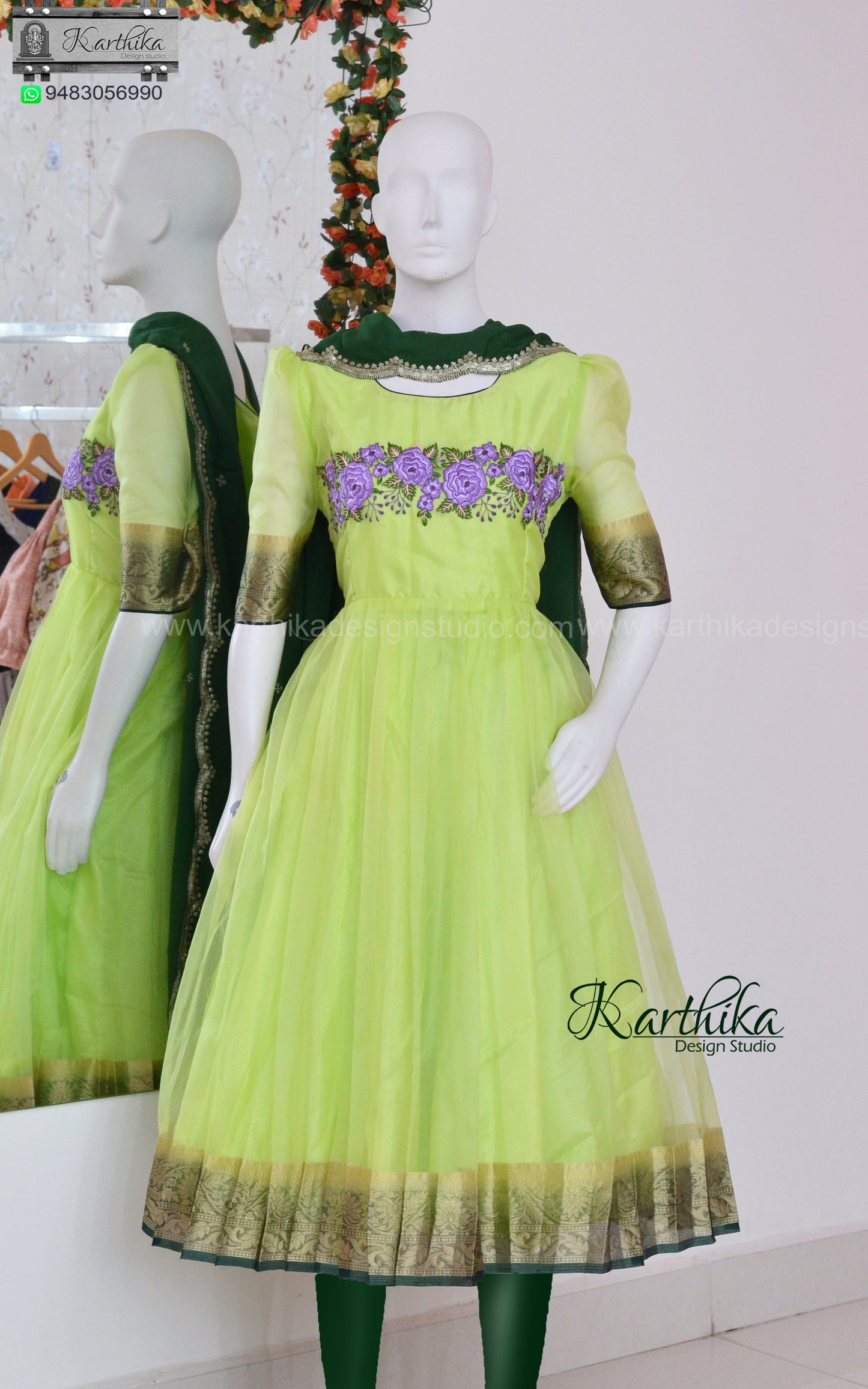 Embroidered organza chudidhar