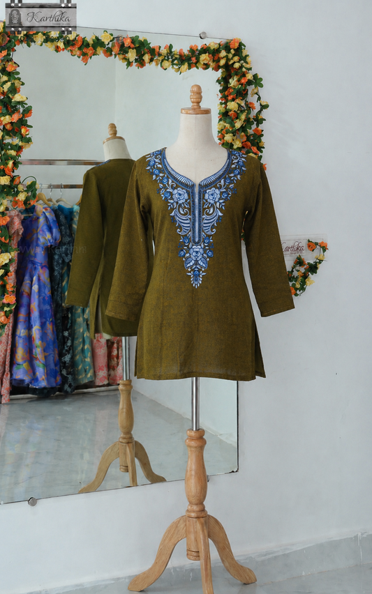 Embroidered ikkat cotton tunic