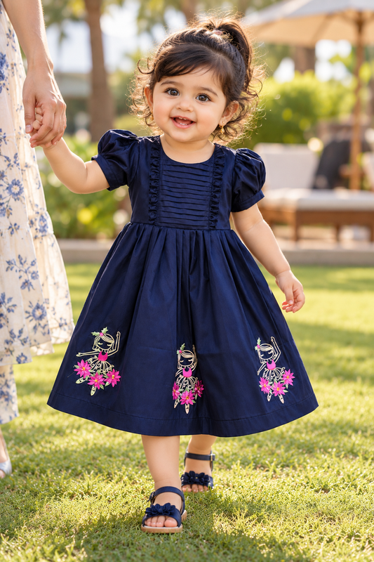 Embroidered taffeta silk frock