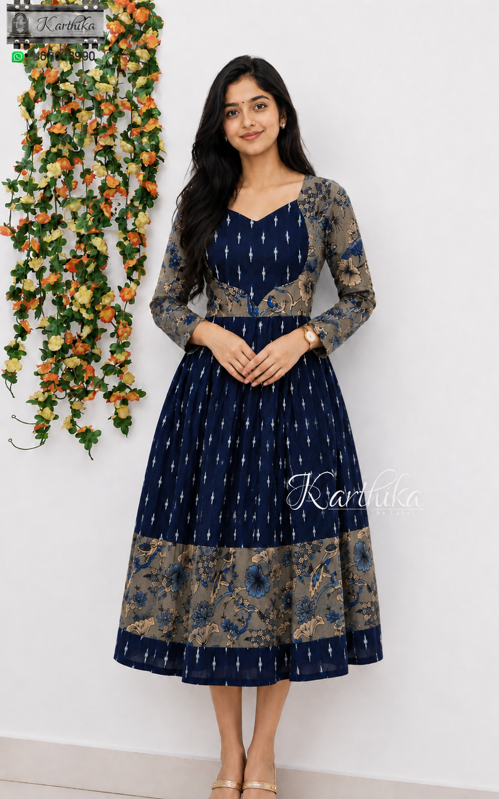 Ikkat and kalamkari cotton frock