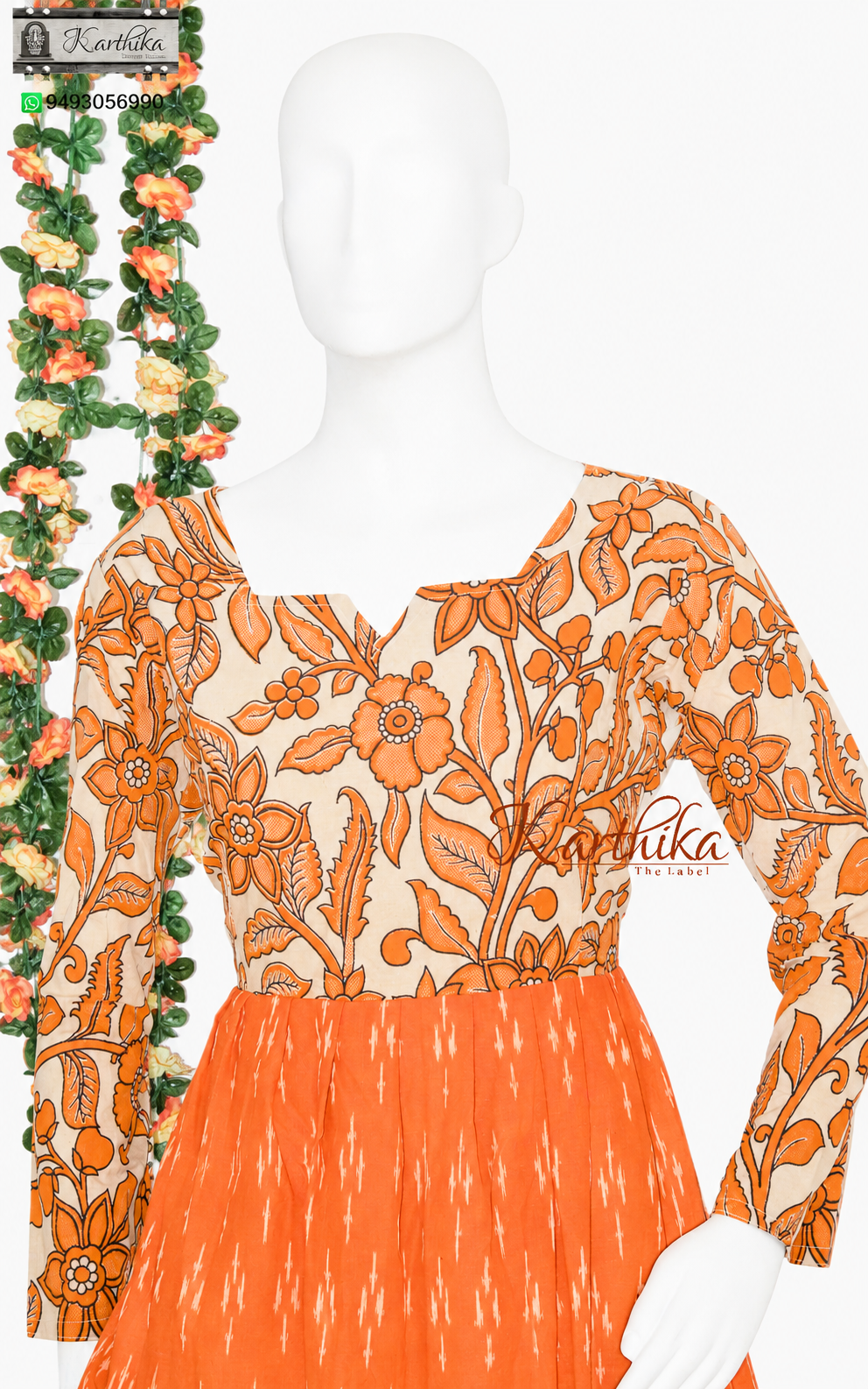 Ikkat and kalamkari cotton frock