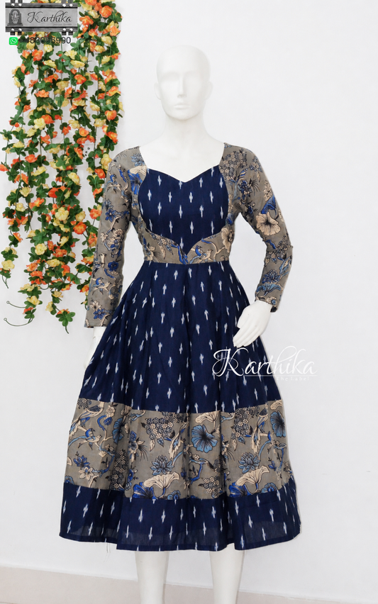 Ikkat and kalamkari cotton frock