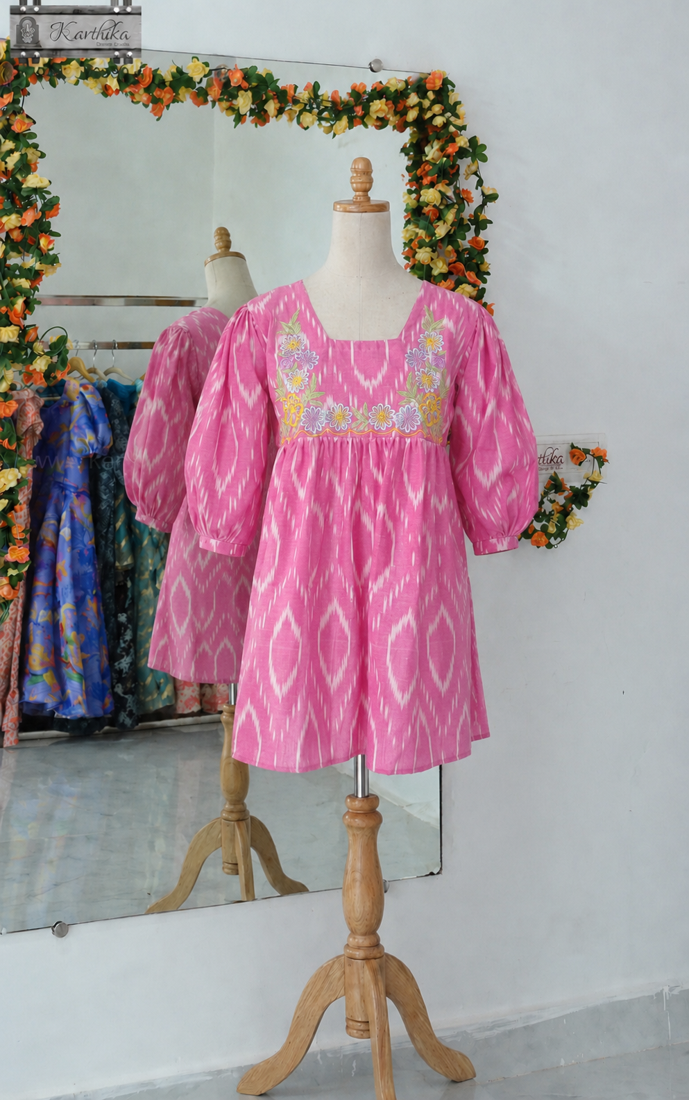 Embroidered ikkat cotton tunic