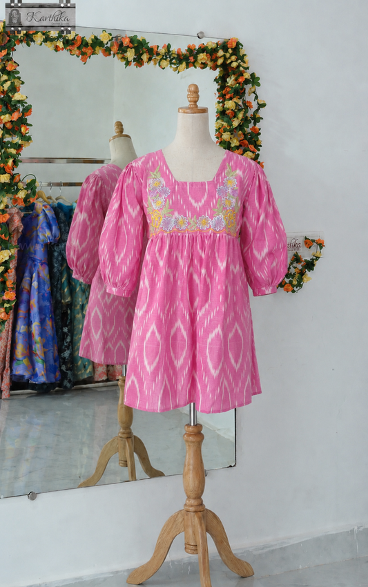 Embroidered ikkat cotton tunic