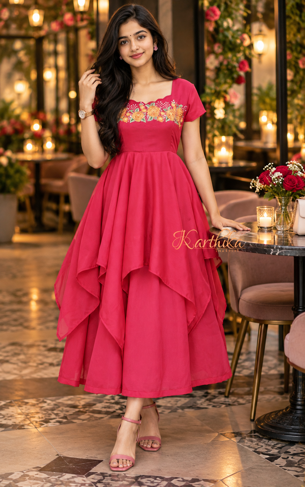 Embroidered kashmiri silk layered frock