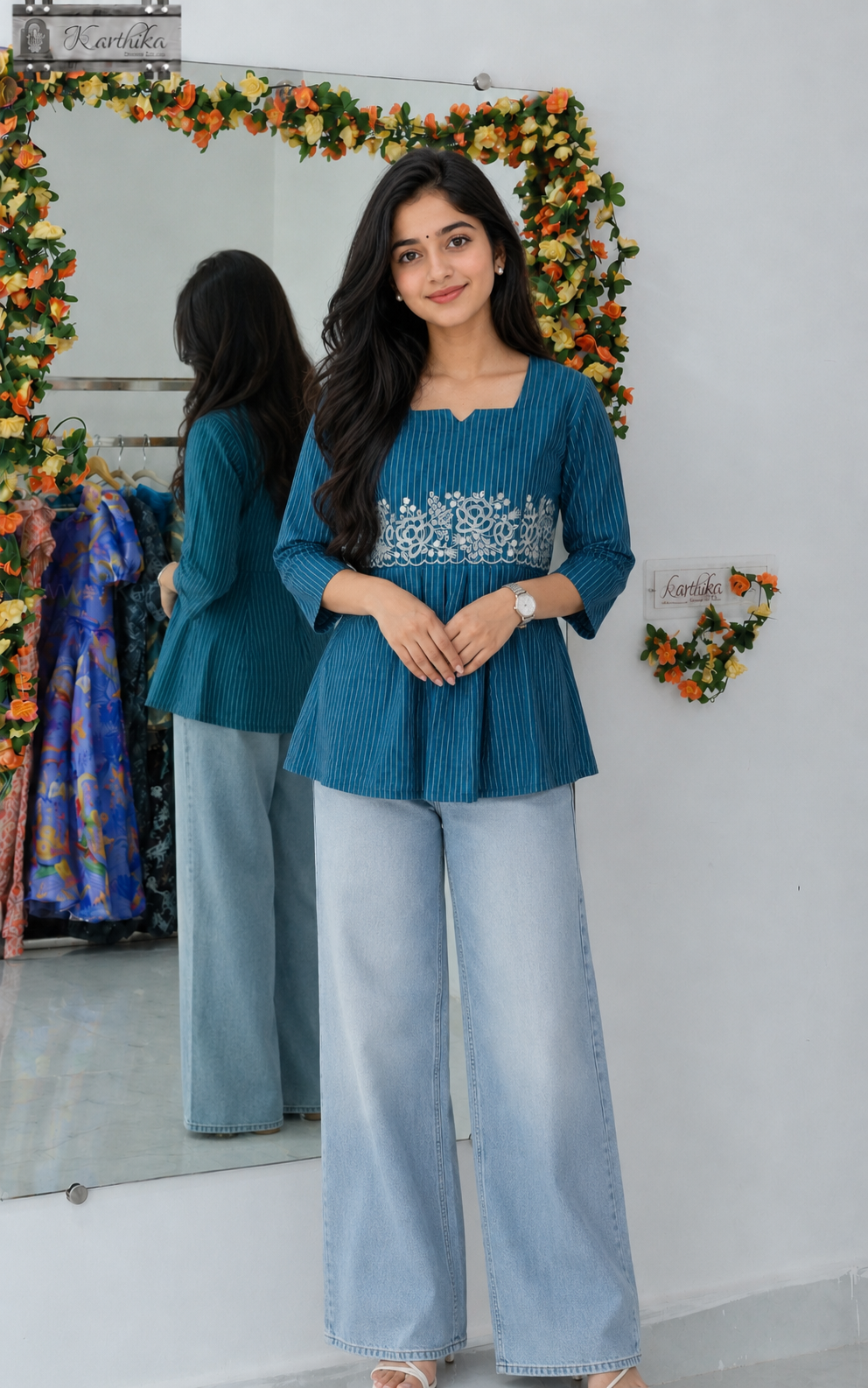 Embroidered ikkat cotton tunic