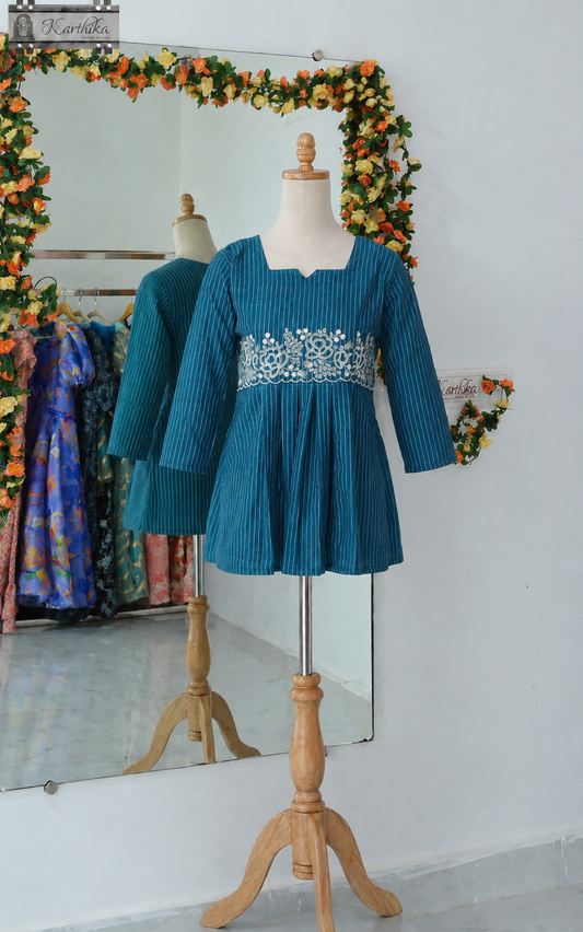 Embroidered ikkat cotton tunic