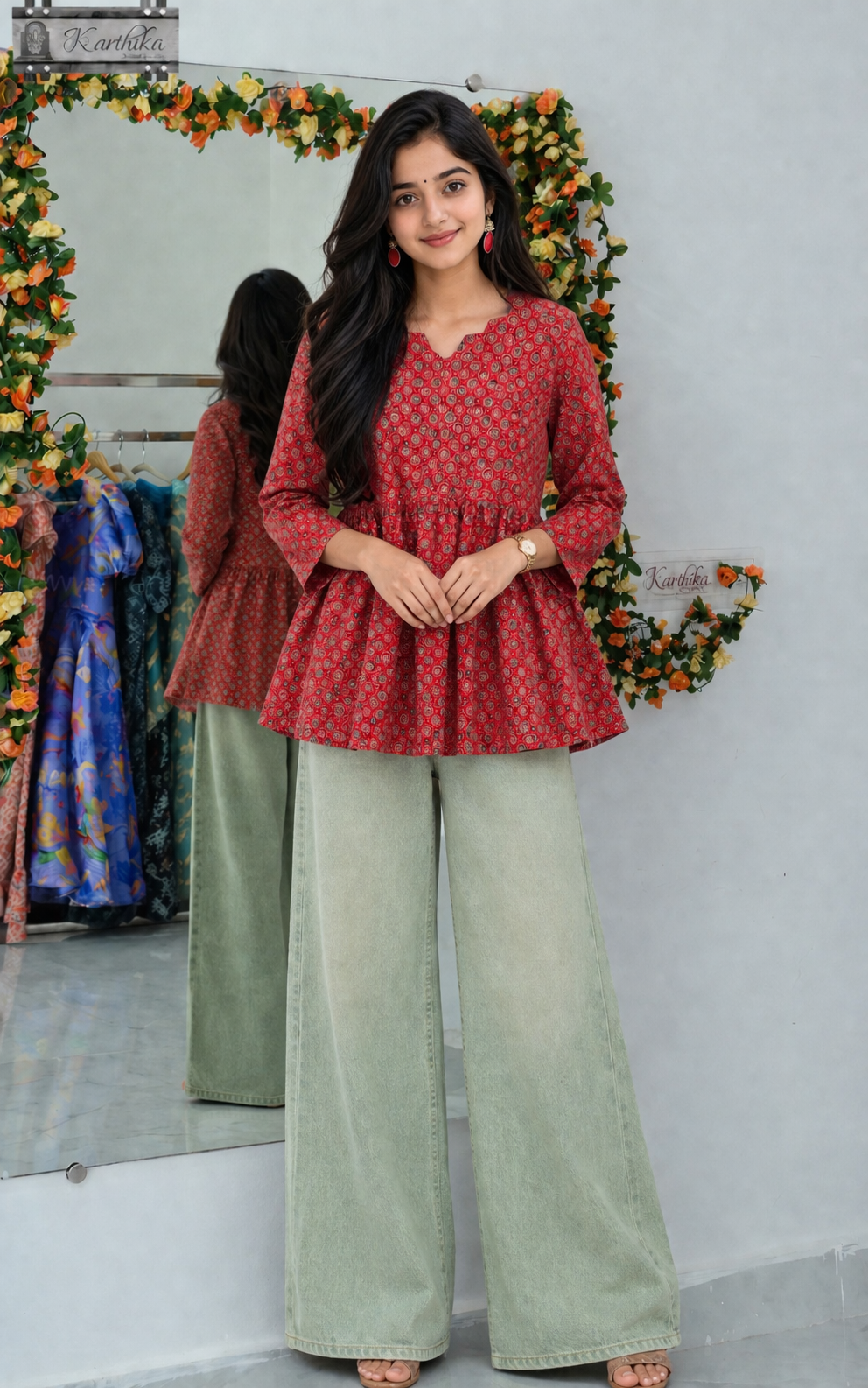 Printed cotton peplum tunic