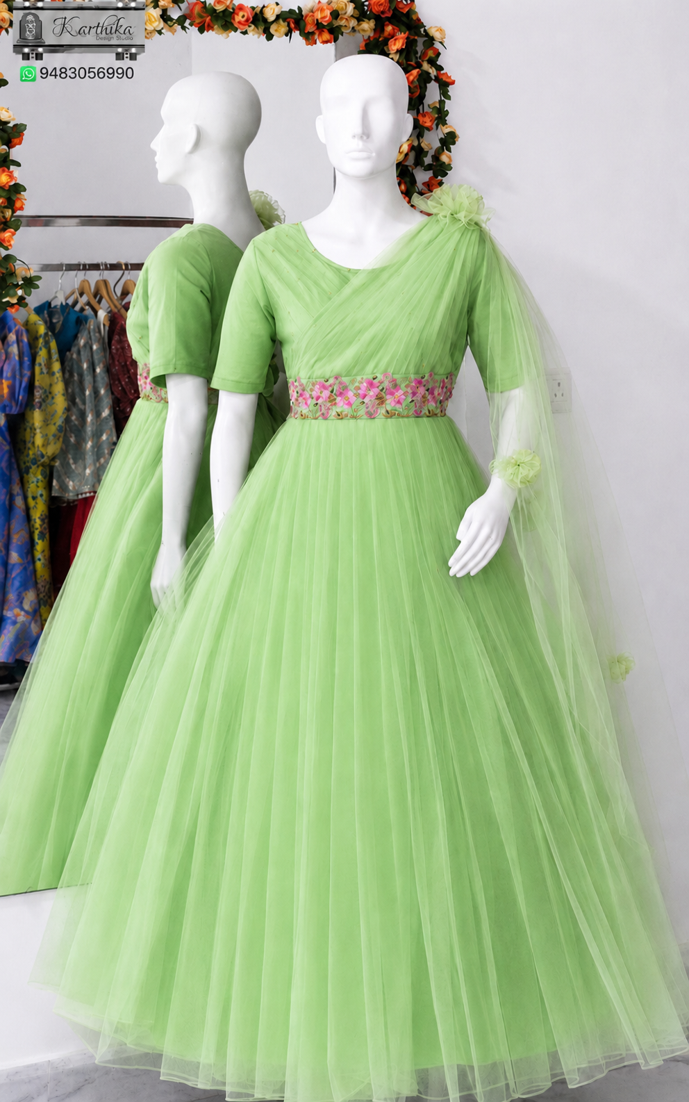 Embroidered  net long gown..