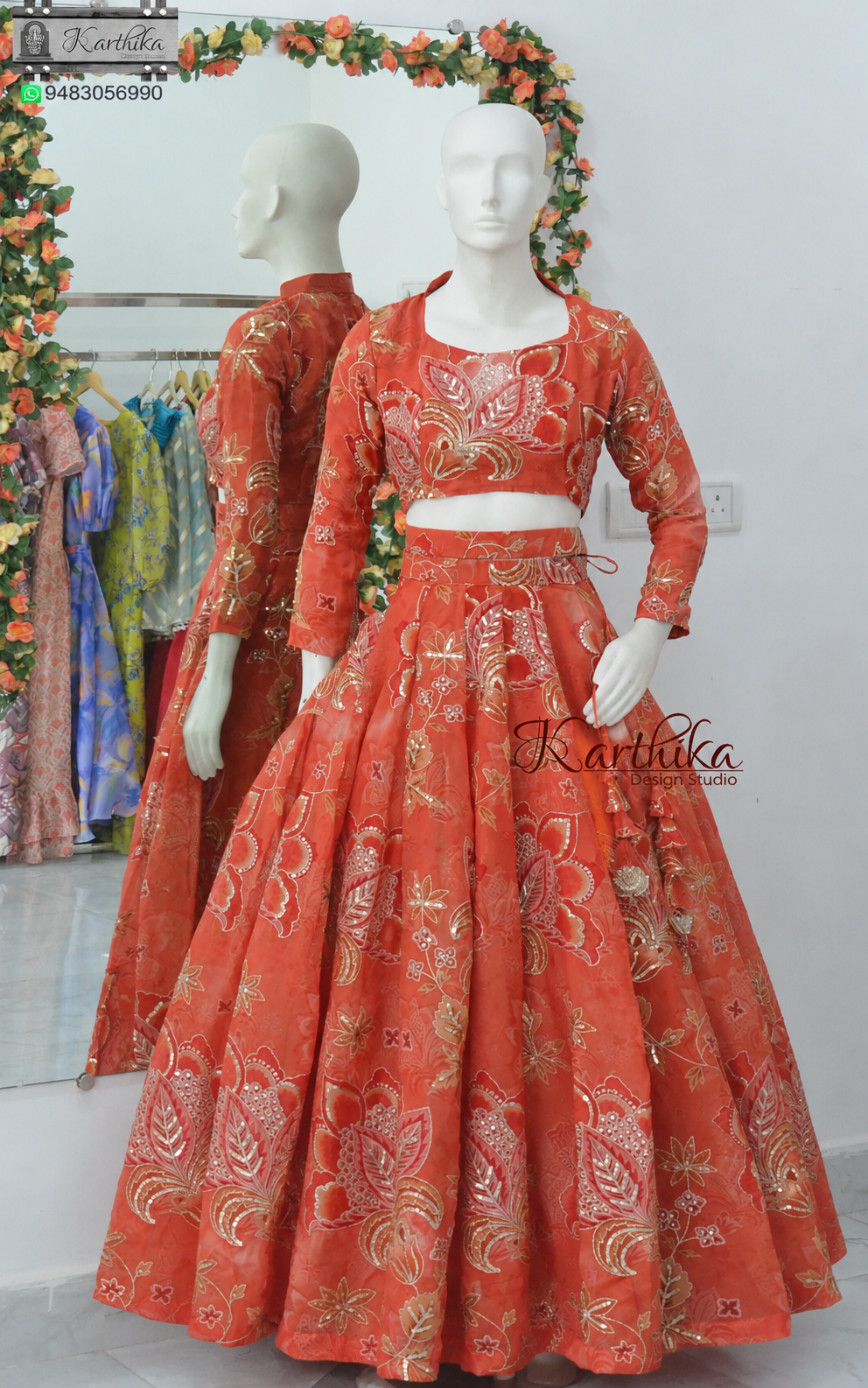 Embroidered Organza crop top lehenga