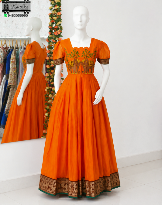 Embroidered narayanpet long gown
