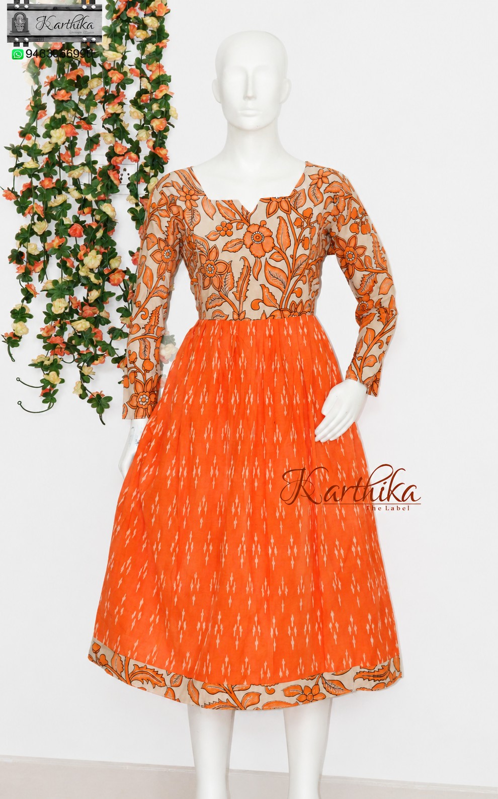 Ikkat and kalamkari cotton frock